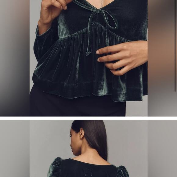 Anthropologie Velvet Green Blouse - Picture 2 of 6